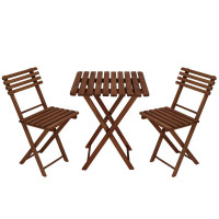 Set mobilier balcon sau terasa din lemn de fag, pliabil, masa 52x51x65 cm si 2 scaune, maro inchis Set mobilier balcon sau terasa din lemn de fag, pliabil, masa 52x51x65 cm si 2 scaune, maro inchis