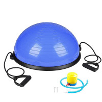 Minge fitness pentru echilibru, cu extensoare si pompa inclusa, 200kg, 57x25cm, albastru