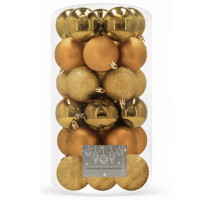 Set globuri de Craciun, 30 bucati, 3 modele, 6cm, auriu