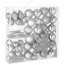 Set globuri si decoratiuni de Craciun, 51 piese, diverse dimensiuni, argintiu Set globuri si decoratiuni de Craciun, 51 piese, diverse dimensiuni, argintiu
