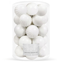 Set globuri de Craciun, 20 bucati, 5 modele, 6cm, alb Set globuri de Craciun, 20 bucati, 5 modele, 6cm, alb