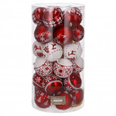 Set globuri de Craciun cu modele de sarbatori, 30 bucati, 5cm, alb rosu Set globuri de Craciun cu modele de sarbatori, 30 bucati, 5cm, alb rosu