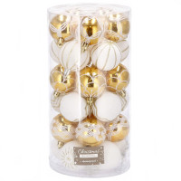 Set globuri de Craciun cu modele de sarbatori, 30 bucati, 5cm, alb auriu Set globuri de Craciun cu modele de sarbatori, 30 bucati, 5cm, alb auriu
