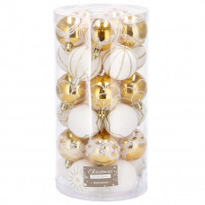 Set globuri de Craciun cu modele de sarbatori, 30 bucati, 5cm, alb auriu