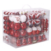 Set globuri si decoratiuni de Craciun, 153 piese, diverse dimensiuni, rosu