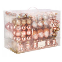 Set globuri si decoratiuni de Craciun, 152 piese, diverse dimensiuni, roz auriu