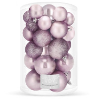 Set globuri de Craciun, 30 bucati, 3 modele, 4/5/6cm, roz Set globuri de Craciun, 30 bucati, 3 modele, 4/5/6cm, roz