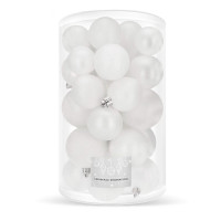 Set globuri de Craciun, 30 bucati, 3 modele, 4/5/6cm, alb Set globuri de Craciun, 30 bucati, 3 modele, 4/5/6cm, alb