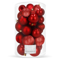 Set globuri de Craciun, 30 bucati, 3 modele, 4/5/6cm, rosu Set globuri de Craciun, 30 bucati, 3 modele, 4/5/6cm, rosu
