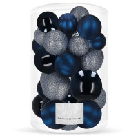 Set globuri de Craciun, 30 bucati, 3 modele, 4/5/6cm, albastru inchis Set globuri de Craciun, 30 bucati, 3 modele, 4/5/6cm, albastru inchis