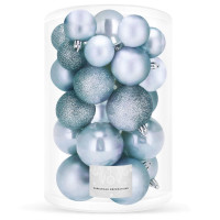 Set globuri de Craciun, 30 bucati, 3 modele, 4/5/6cm, albastru deschis Set globuri de Craciun, 30 bucati, 3 modele, 4/5/6cm, albastru deschis