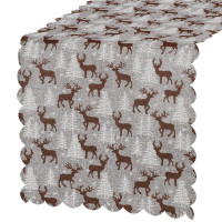 Fata de masa pentru decor, cu motive de Craciun, din stofa, 35x186cm, gri Fata de masa pentru decor, cu motive de Craciun, din stofa, 35x186cm, gri