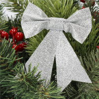 Set 4 ornamente pentru bradul de Craciun, fundita, 13cm, argintiu Set 4 ornamente pentru bradul de Craciun, fundita, 13cm, argintiu