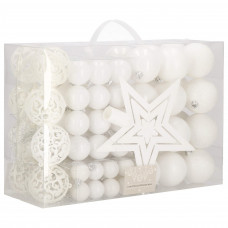 Set globuri si decoratiuni de Craciun, 100 piese, diverse dimensiuni cu stea, alb