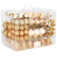 Set globuri si decoratiuni de Craciun, 155 piese, diverse dimensiuni, auriu