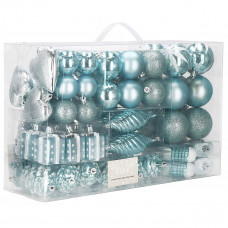 Set globuri si decoratiuni de Craciun, 72 piese, diverse dimensiuni, albastru