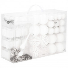Set globuri si decoratiuni de Craciun, 101 piese, diverse dimensiuni, alb