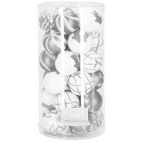 Set globuri de Craciun cu modele de sarbatori, 30 bucati, 6cm, argintiu Set globuri de Craciun cu modele de sarbatori, 30 bucati, 6cm, argintiu