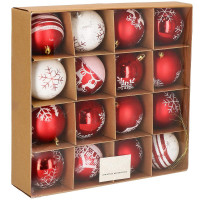 Set globuri de Craciun, 16 bucati, 8cm, 8 modele, rosu alb Set globuri de Craciun, 16 bucati, 8cm, 8 modele, rosu alb