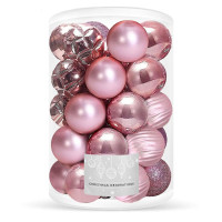 Set globuri de Craciun, 30 bucati, 6 modele, 8cm, roz Set globuri de Craciun, 30 bucati, 6 modele, 8cm, roz