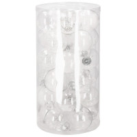Set globuri de Craciun Inedit, 30 bucati, 7cm, transparente si alb