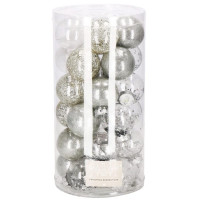 Set globuri de Craciun Inedit, 30 bucati, 6cm, transparente si argintiu