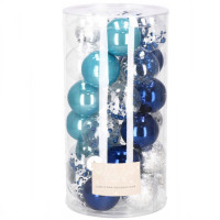 Set globuri de Craciun Inedit, 30 bucati, 6cm, transparente si albastru