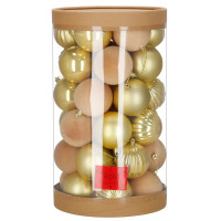 Set globuri decorative, 36 bucati, plastic, 6.5 cm, auriu si ecru