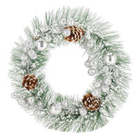 Coronita pentru Craciun, 24 cm, din brad artificial, cu conuri si zapada, verde Coronita pentru Craciun, 24 cm, din brad artificial, cu conuri si zapada, verde