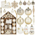 Set globuri si decoratiuni de Craciun, 70 piese, diverse dimensiuni, auriu si crem [2]