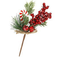 Ramura decorativa Craciun cu fructe rosii, acadea si sfoara iuta, 24 cm, rosu Ramura decorativa Craciun cu fructe rosii, acadea si sfoara iuta, 24 cm, rosu