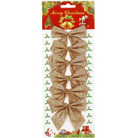 Set 6 ornamente pentru bradul de Craciun, fundita, 8cm, auriu Set 6 ornamente pentru bradul de Craciun, fundita, 8cm, auriu