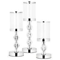 Set 3 sfesnice metalice cu glob cristal si abajur sticla, 28-41 cm, argintiu Set 3 sfesnice metalice cu glob cristal si abajur sticla, 28-41 cm, argintiu