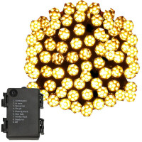 (DL) Instalatie lumini de exterior pentru gradina, 9 metri, 120 LED-uri forma cristal, cu baterii, galben
