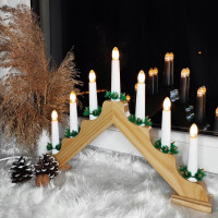 Lumanari decorative de Craciun, stand de lemn, 7 becuri tip LED, culoare maro Lumanari decorative de Craciun, stand de lemn, 7 becuri tip LED, culoare maro