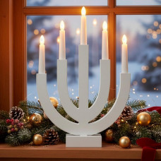 Decoratiune luminoasa tip sfesnic, din lemn, 39 cm, lumina calda, alimentare cu baterii, alb Decoratiune luminoasa tip sfesnic, din lemn, 39 cm, lumina calda, alimentare cu baterii, alb