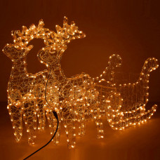 Instalatie lumini pentru Craciun, 2 reni cu sanie, Sersimo, 480 LED-uri, 150cm, galben