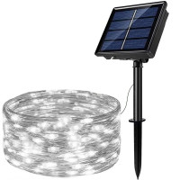 Ghirlanda luminoasa cu incarcare solara, 200 LED-uri, 22 metri, 8 functii, alb rece