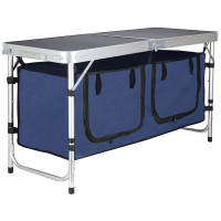 Masa camping pliabila cu spatiu depzoitare si cadru din aluminiu, blat MDF, 120x47x62/71cm, gri
