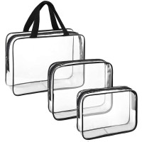 Set 3 genti organizatoare de calatorie cu fermoar, diverse dimensiuni, transparente
