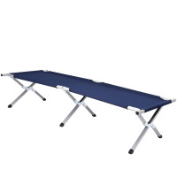 Pat pliant pentru camping, structura metalica, 190x74x42cm, 150kg, albastru marin