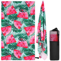 Prosop de plaja cu uscare de rapida, husa de transport, 90x180cm, model pepene verde