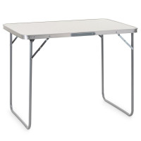 Masa pliabila pentru camping, cu maner transport, blat MDF si cadru aluminiu, 90x60x70 cm, gri