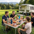 Set masa pliabila de camping cu 4 scaune, inaltime reglabila, aluminiu si MDF, 120x60x71 cm, maro si argintiu [27]