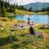 Set masa pliabila de camping cu 4 scaune, inaltime reglabila, aluminiu si MDF, 120x60x71 cm, maro si argintiu [28]