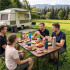 Set masa pliabila de camping cu 4 scaune, inaltime reglabila, aluminiu si MDF, 120x60x71 cm, maro si negru [31]