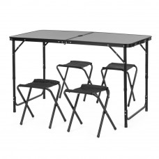 Set masa pliabila de camping cu 4 scaune, inaltime reglabila, aluminiu si MDF, 120x60x71 cm, negru Set masa pliabila de camping cu 4 scaune, inaltime reglabila, aluminiu si MDF, 120x60x71 cm, negru