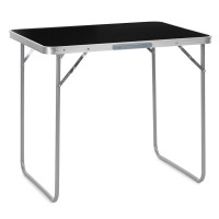 Masa pliabila camping cu maner transport, blat MDF si cadru aluminiu, 80x60x70 cm, argintiu si negru