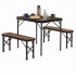 Set masa pliabila cu 2 banci pentru camping, reglabila pe inaltime, MDF si aluminiu, 90x60x70 cm, maro si negru [5]