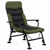 Scaun pliabil premium pentru pescuit sau camping, reglabil in 5 pozitii, picioare reglabile pe inaltime, 72x60x102 cm, 180 kg, verde inchis